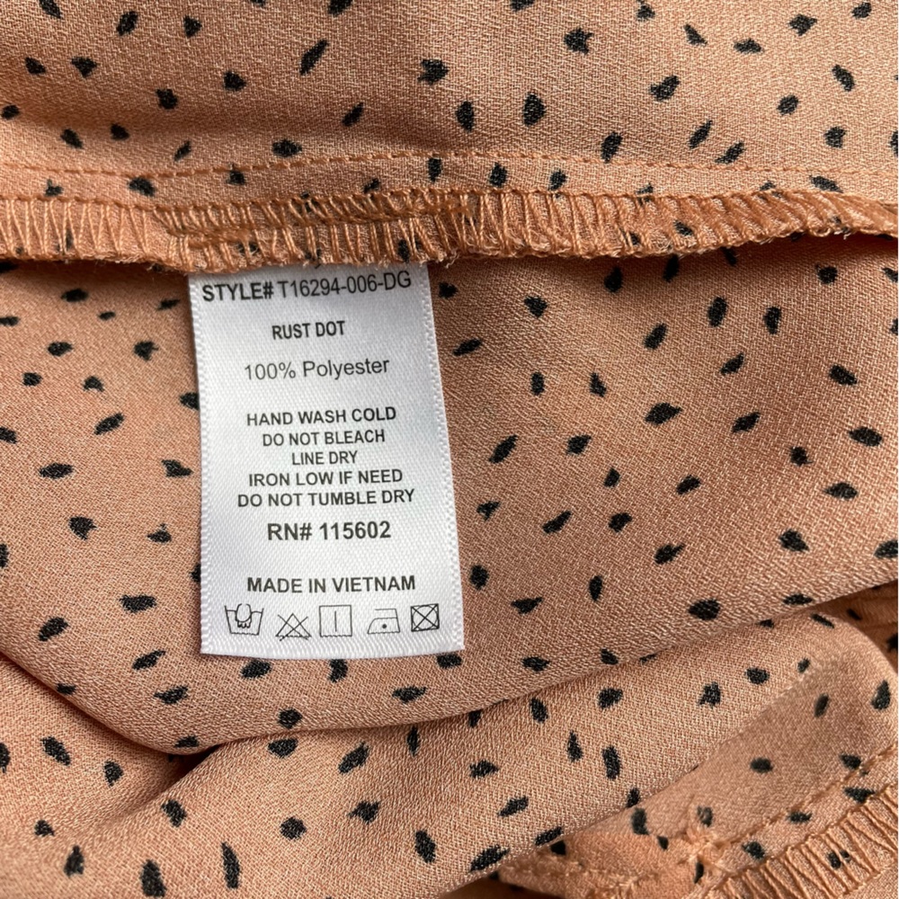 LUSH Rust Dot Camisole Top with Adjustable Spaghetti Straps & Bow in Back-Size M - Picture 9 of 11